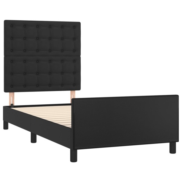 Estructura de cama con cabecero cuero sintético negro 90x200 cm