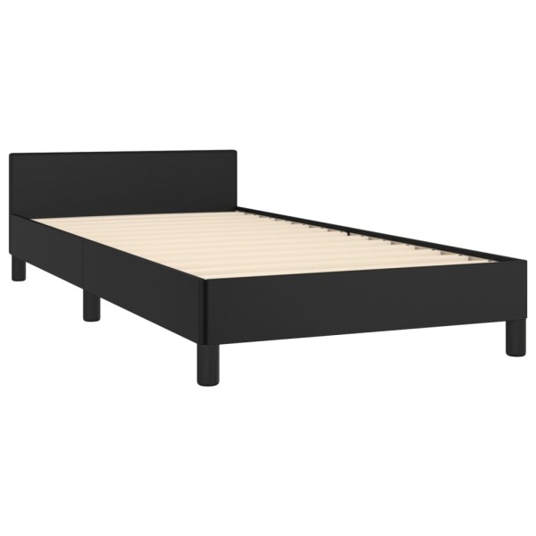 Estructura de cama con cabecero cuero sintético negro 90x200 cm