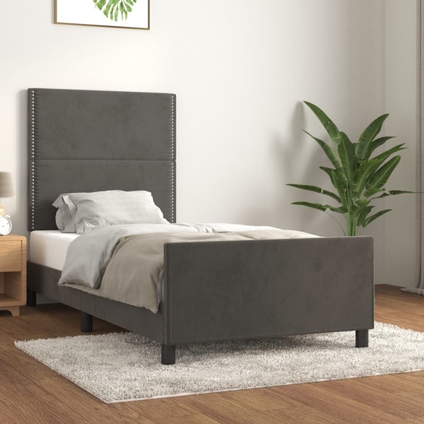 Estructura de cama con cabecero terciopelo gris oscuro 90x200cm