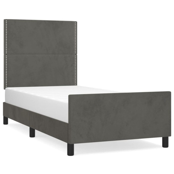 Estructura de cama con cabecero terciopelo gris oscuro 90x200cm