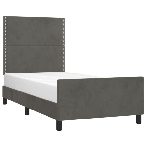 Estructura de cama con cabecero terciopelo gris oscuro 90x200cm