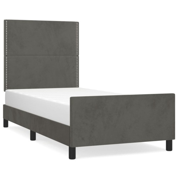 Estructura de cama con cabecero terciopelo gris oscuro 90x190cm