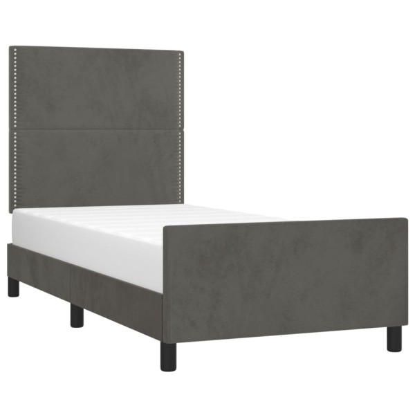 Estructura de cama con cabecero terciopelo gris oscuro 90x190cm