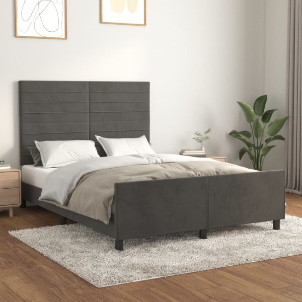 Estructura cama con cabecero terciopelo gris oscuro 140x190 cm