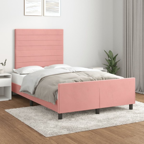 Estructura de cama con cabecero de terciopelo rosa 120x200 cm