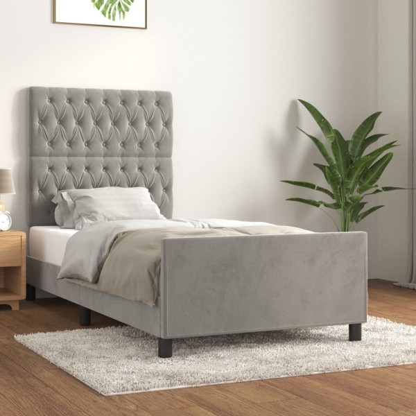 Estructura de cama con cabecero terciopelo gris claro 90x200 cm