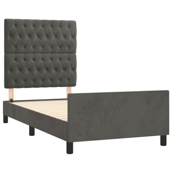 Estructura cama con cabecero terciopelo gris oscuro 100x200 cm