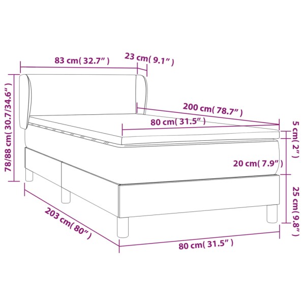 Cama box spring con colchón tela gris oscuro 80x200 cm