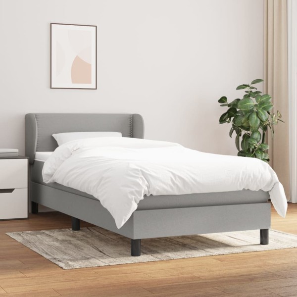 Cama box spring con colchón tela gris claro 80x200 cm