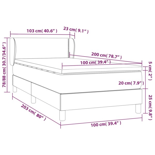 Cama box spring con colchón tela negro 100x200 cm