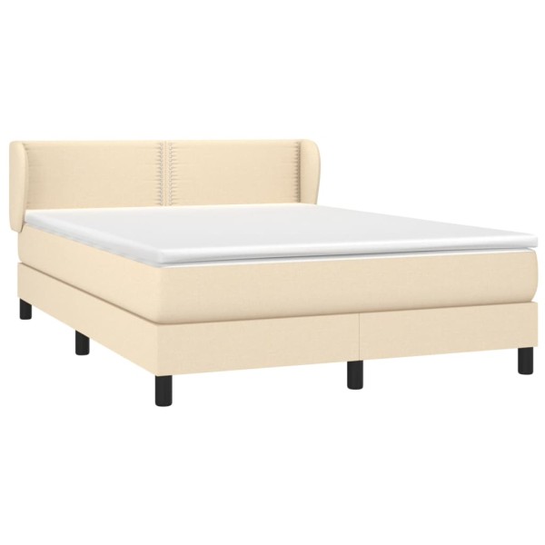 Cama box spring con colchón tela color crema 140x190 cm