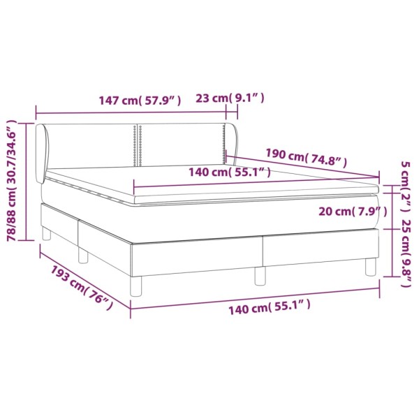 Cama box spring con colchón tela color crema 140x190 cm