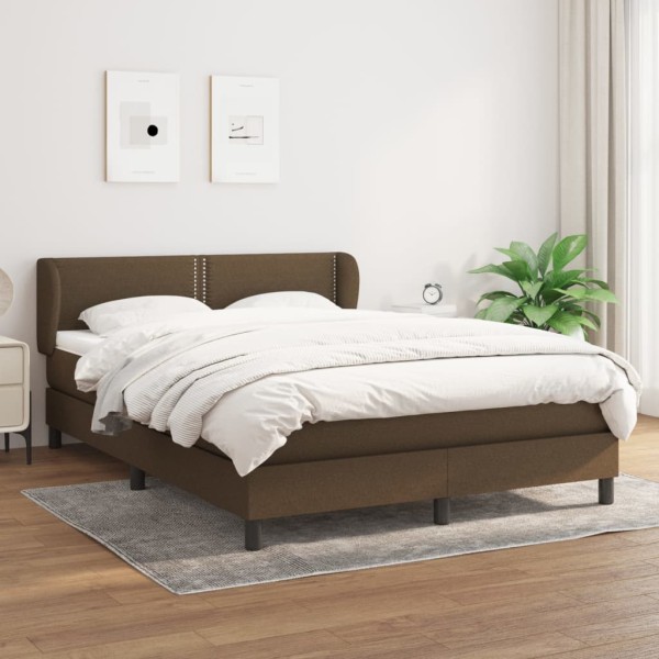 Cama box spring con colchón tela marrón oscuro 140x190 cm