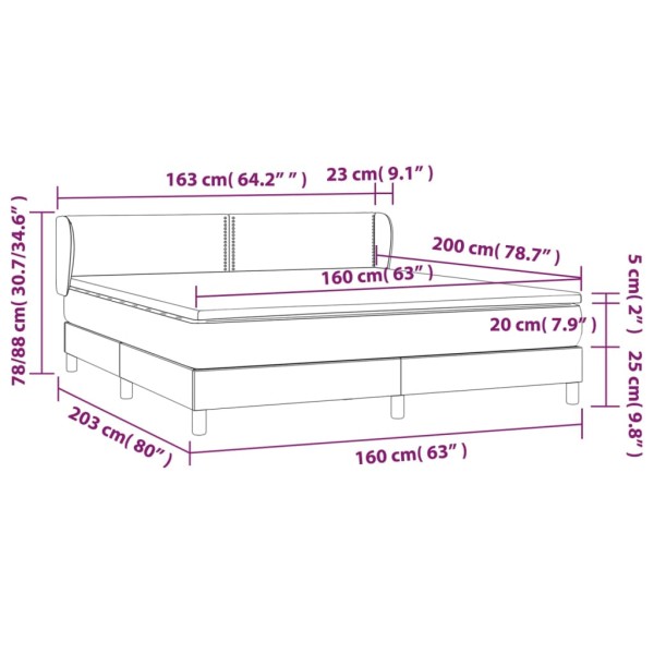 Cama box spring con colchón tela marrón oscuro 160x200 cm