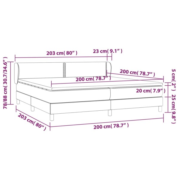 Cama box spring con colchón tela azul 200x200 cm