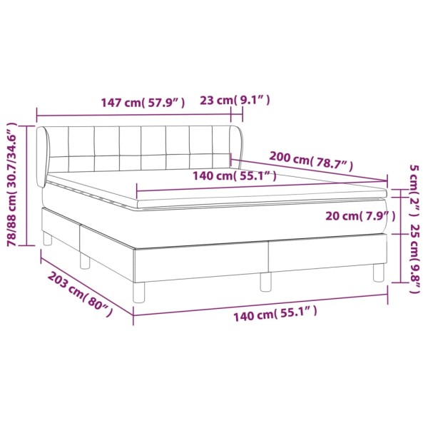 Cama box spring con colchón tela gris claro 140x200 cm