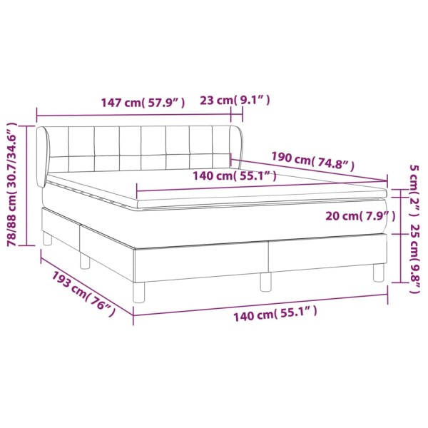 Cama box spring con colchón tela negro 140x190 cm