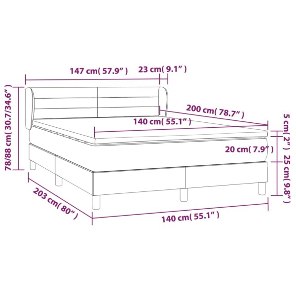 Cama box spring con colchón tela marrón oscuro 140x200 cm