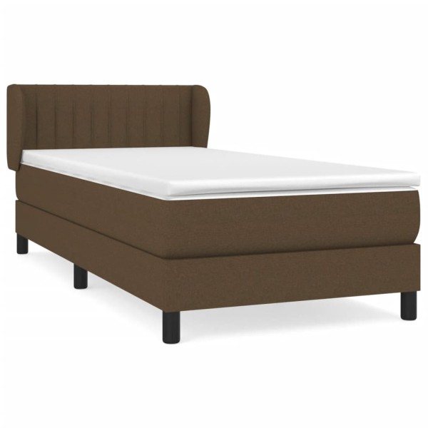 Cama box spring con colchón tela marrón oscuro 90x190 cm