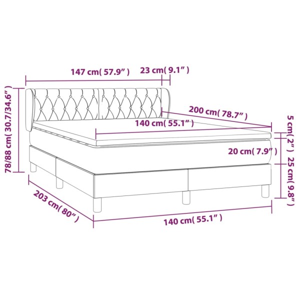 Cama box spring con colchón tela color crema 140x200 cm