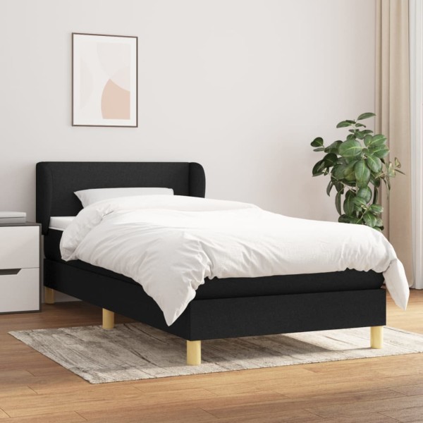 Cama box spring con colchón tela negro 90x190 cm