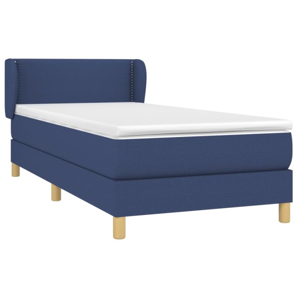 Cama box spring con colchón tela azul 90x190 cm