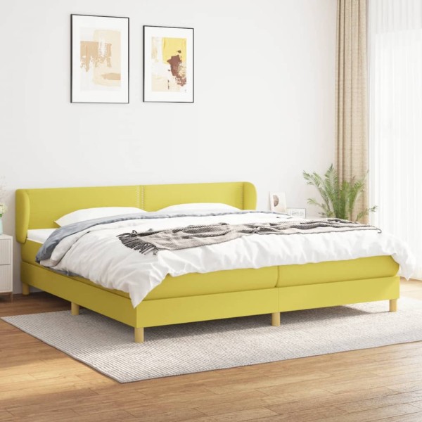 Cama box spring con colchón tela verde 200x200 cm