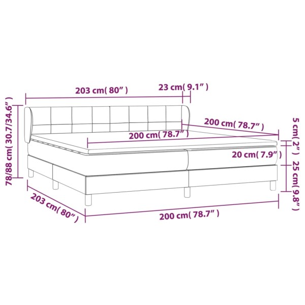 Cama box spring con colchón tela negro 200x200 cm