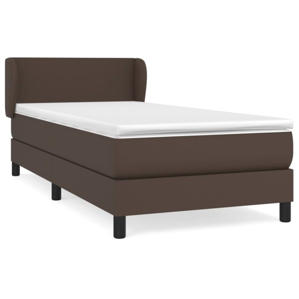 Cama box spring con colchón cuero sintético marrón 90x200 cm