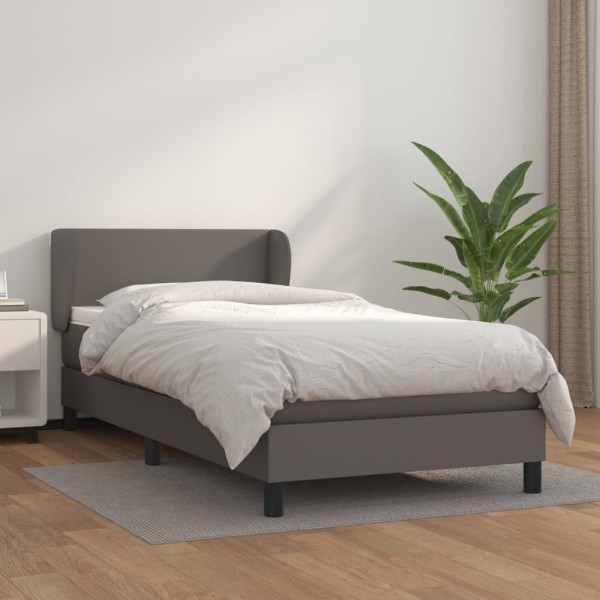 Cama box spring con colchón cuero sintético gris 100x200 cm