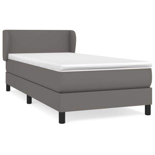 Cama box spring con colchón cuero sintético gris 100x200 cm