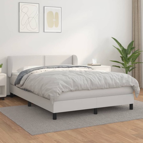 Cama box spring con colchón cuero sintético blanco 140x190 cm