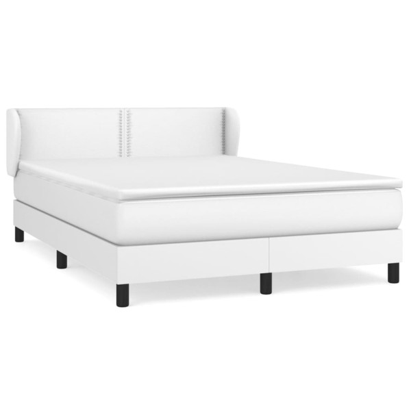 Cama box spring con colchón cuero sintético blanco 140x190 cm