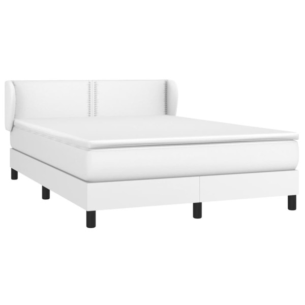 Cama box spring con colchón cuero sintético blanco 140x190 cm