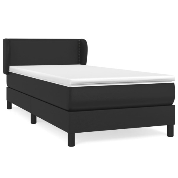 Cama box spring con colchón cuero sintético negro 80x200 cm