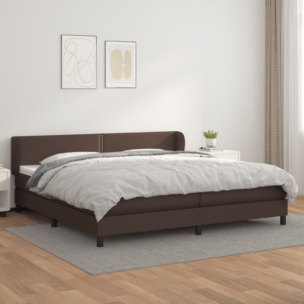 Cama box spring con colchón cuero sintético marrón 200x200 cm