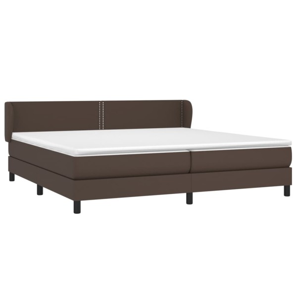 Cama box spring con colchón cuero sintético marrón 200x200 cm