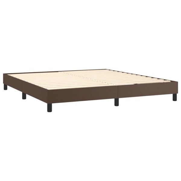 Cama box spring con colchón cuero sintético marrón 200x200 cm