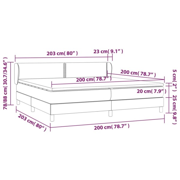 Cama box spring con colchón cuero sintético marrón 200x200 cm