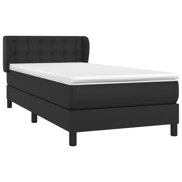 Cama box spring con colchón cuero sintético negro 100x200 cm