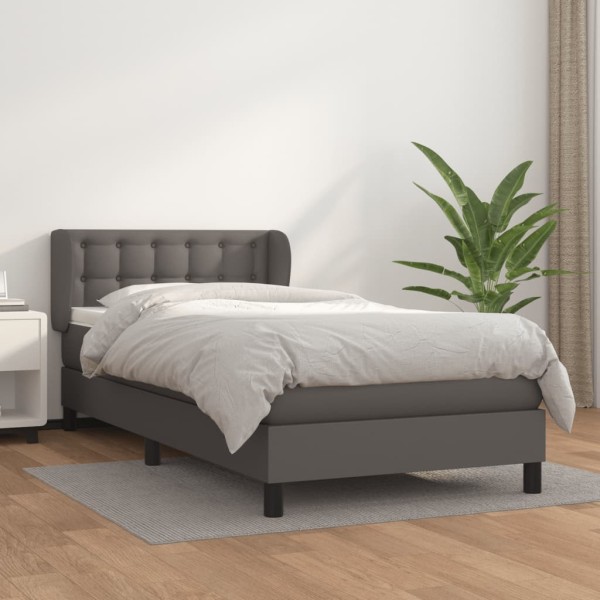 Cama box spring con colchón cuero sintético gris 80x200 cm