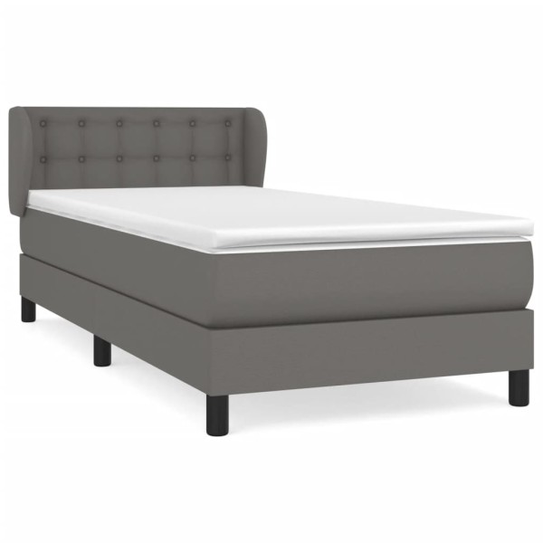 Cama box spring con colchón cuero sintético gris 80x200 cm