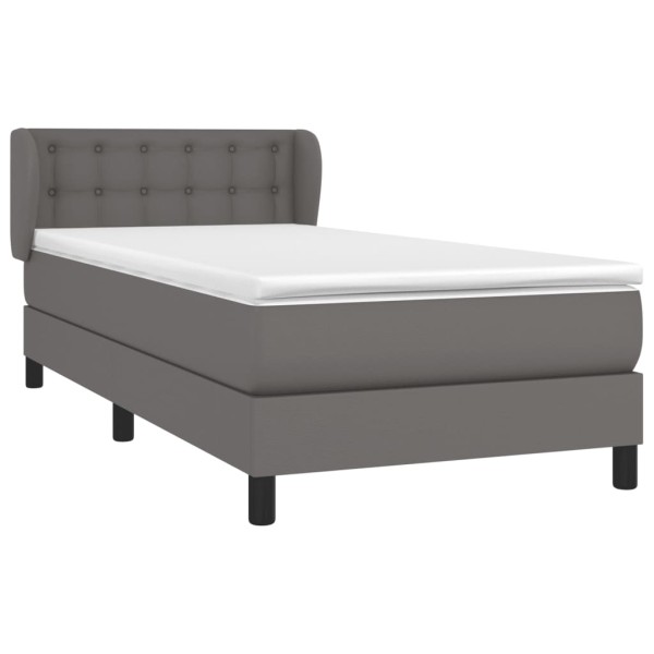 Cama box spring con colchón cuero sintético gris 80x200 cm