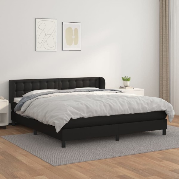 Cama box spring con colchón cuero sintético negro 160x200 cm