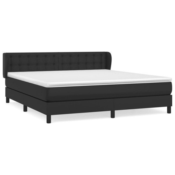 Cama box spring con colchón cuero sintético negro 160x200 cm