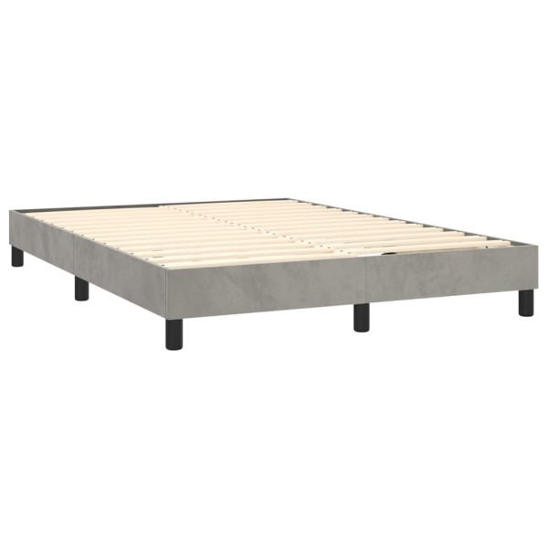 Cama box spring con colchón terciopelo gris claro 140x200 cm