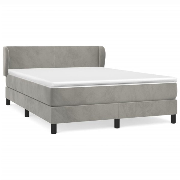 Cama box spring con colchón terciopelo gris claro 140x190 cm