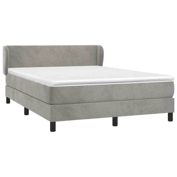 Cama box spring con colchón terciopelo gris claro 140x190 cm