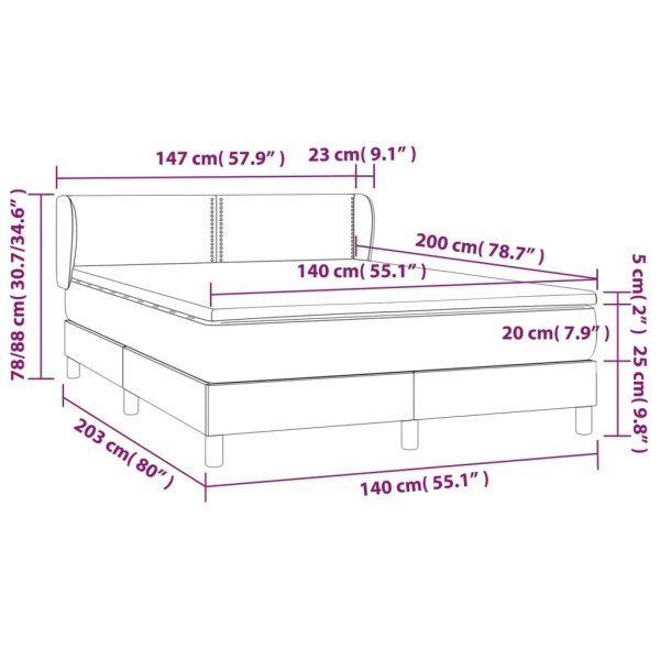 Cama box spring con colchón terciopelo negro 140x200 cm