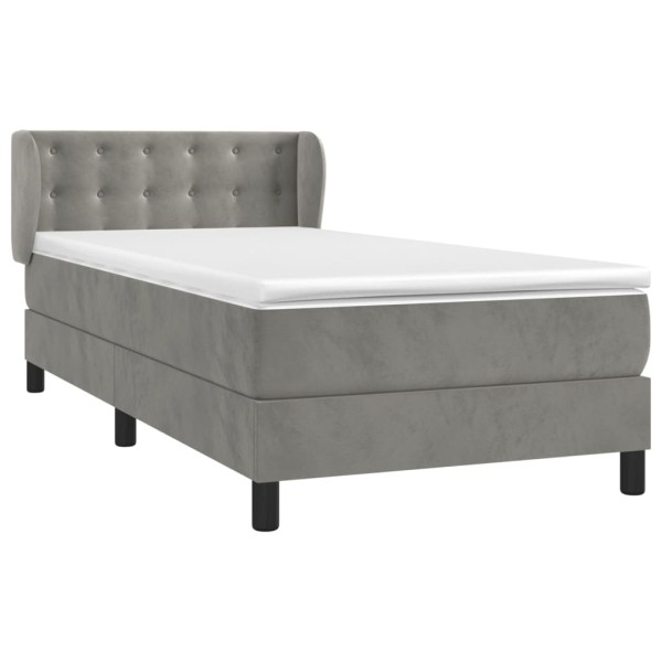 Cama box spring con colchón terciopelo gris claro 80x200 cm